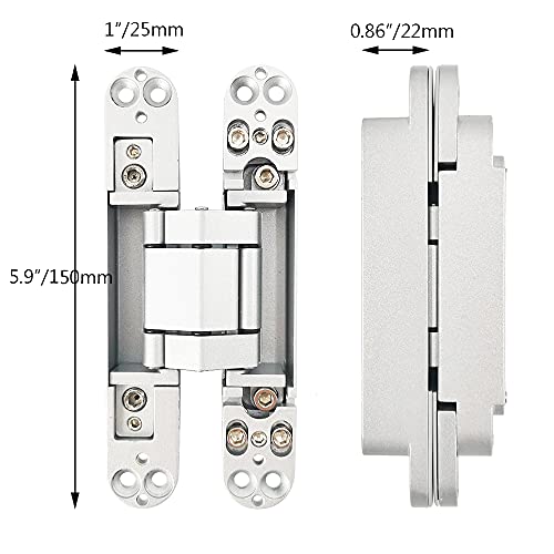 Concealed Door Hinges Heavy Duty Invisible Hidden Hinges 3-D Adjustable - 1 Pair - color: 6"_Silver_2 Pack