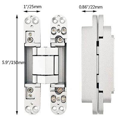Concealed Door Hinges Heavy Duty Invisible Hidden Hinges 3-D Adjustable - 1 Pair - color: 6"_Silver_2 Pack