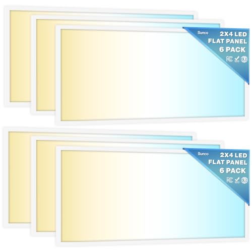 Sunco 6 Pack 2x4 LED Flat Panel Lights 3CCT Selectable, 30-50W, Dimmable - size: 2x4