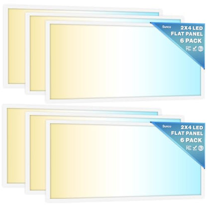 Sunco 6 Pack 2x4 LED Flat Panel Lights 3CCT Selectable, 30-50W, Dimmable - size: 2x4