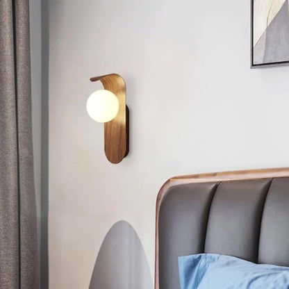 Mid Century Wall Sconce Walnut Texture Glass Globe Wall Lighting Wood Industrial Farmhouse Wall Light Bedside Indoor Retro Industrial Wall Mounted Lamp for Living Room Bedroom Bathroom - color: Brown