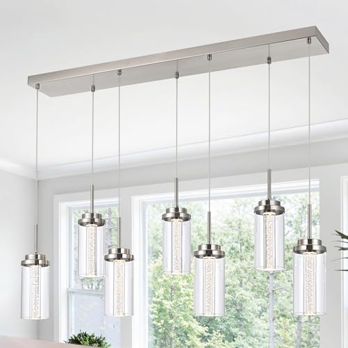 MELUCEE 43.3" Linear Chandelier for Dining Room Modern Led Pendant Lights - color: Brushed Nickel, size: 7-Light-Rectangle