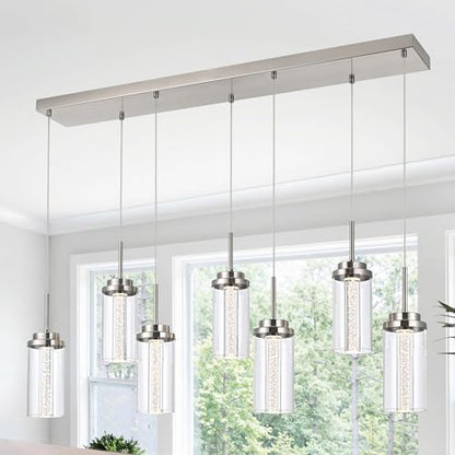 MELUCEE 43.3" Linear Chandelier for Dining Room Modern Led Pendant Lights - color: Brushed Nickel, size: 7-Light-Rectangle
