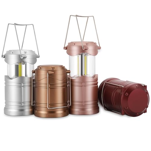 Lichamp LED Camping Lantern, 4 Pack Battery Powered Flashlight for Power Outages, Portable Collapsible Hanging Light Essential for Home, Outdoor, Emergency Lamp Survival Kit Gear for Hurricane, C3 - color: Silver, Gold, Rose Gold, Burgundy