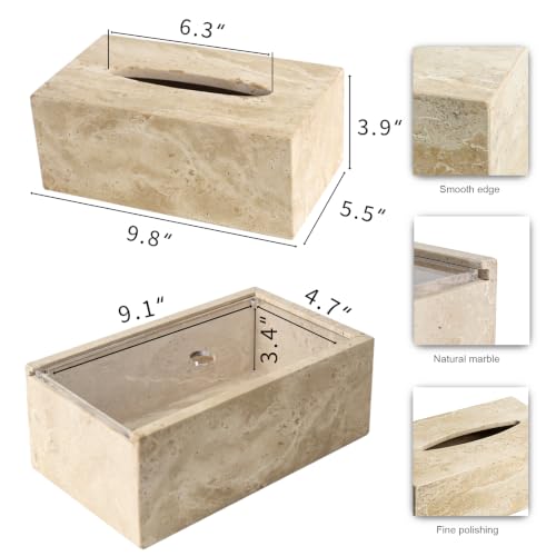 DUANYAN Italian Travertine Tissue Box Cover, Rectangular, Natural Stone - color: Beige