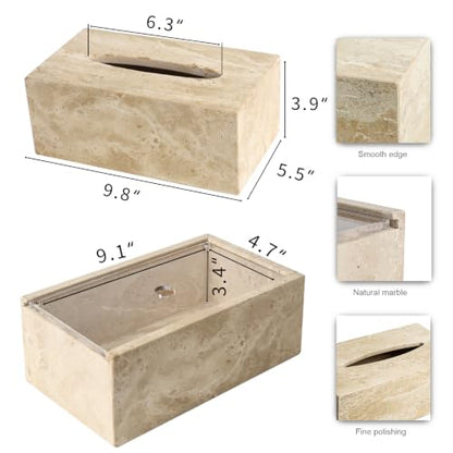 DUANYAN Italian Travertine Tissue Box Cover, Rectangular, Natural Stone - color: Beige