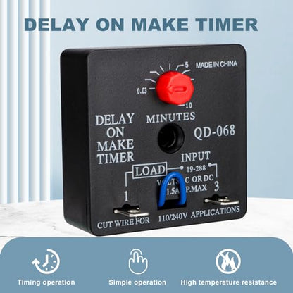 QD-068 Delay on Make Timer, 0.03-10 Min Adjustable HVAC Relay