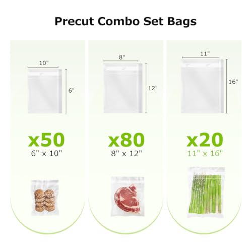 Bonsenkitchen Vacuum Sealer Bags, 150 Count, BPA Free, Food Storage - size: 6" x 10" and 8" x 12" and 11" x 16" 150pcs