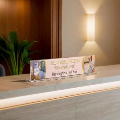 Marketing Holders 8" x 2" Name Plate Clear Desk Sign Holder Bottom Load Menu Pricing Deli Countertop Expo Event Sign Display Stand