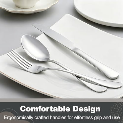 Runfly 40-Piece Silver Flatware Set, Stainless Steel Cutlery Set for 8 - color: Silver, size: 40