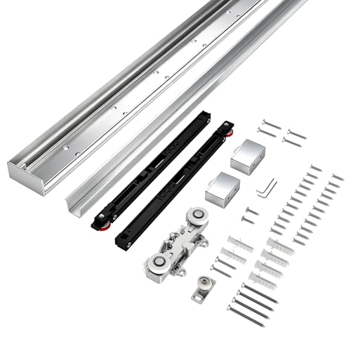 Sdstone 42” Concealed Barn Door Hardware Kit with Soft Close Mechanism,Hidden Ghost Barn Door Hardware Kit for Door Opening Width 34" to 38", Wall Mount Aluminum Track (Door not Included) - size: 42IN