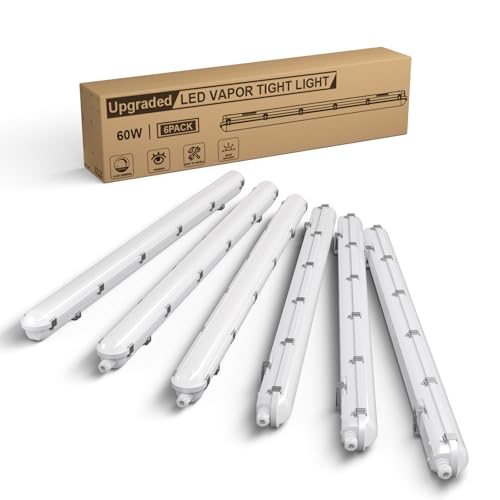 4FT LED Vapor Tight Light Fixture 6Pack,7800LM,60W,5000K,ETL Listed,AC 120-277V,IP65 Waterproof Vapor Proof Light for Car Wash,Garage,Warehouse,Basement - size: 4FT-6Pack