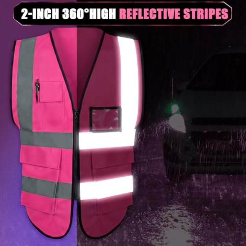 Leumoi 30 Pack Reflective Safety Vest with Pockets - color: Pink, size: Large