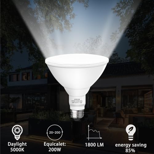 Gonhom Par38 led Flood Lights Outdoor Light Bulb,Dimmable 1800LM,20W Replace up to 200W,Outdoor Flood Light Bulbs for Backyard,Garage,Porch,Garden,2 Pack 5000K Daylight - color: 5000k, size: 2 Pack