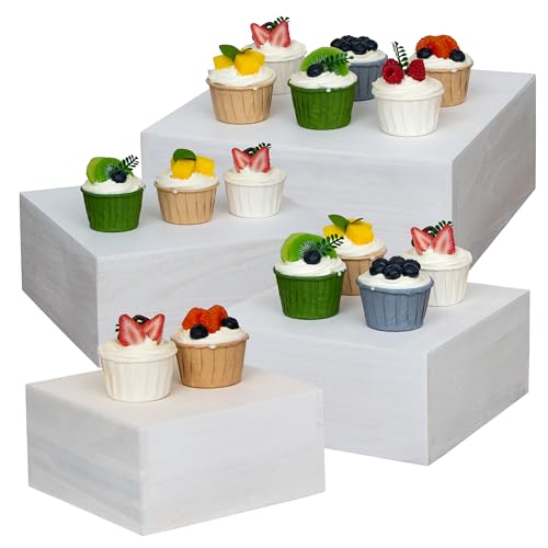 4 Pieces Wooden Cake Stands,Natural Wite Cupcake Stands for Display,12 inches Square Wooden crates,Wood Display risers for Wedding,Birthday Party,Christmas,etc. (Natural White) - color: Natural White