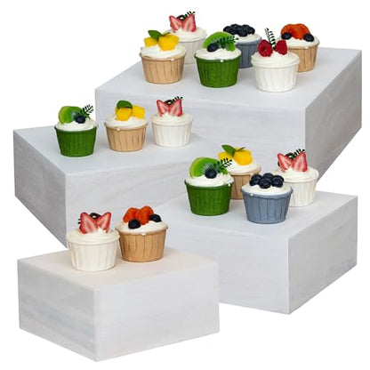 4 Pieces Wooden Cake Stands,Natural Wite Cupcake Stands for Display,12 inches Square Wooden crates,Wood Display risers for Wedding,Birthday Party,Christmas,etc. (Natural White) - color: Natural White