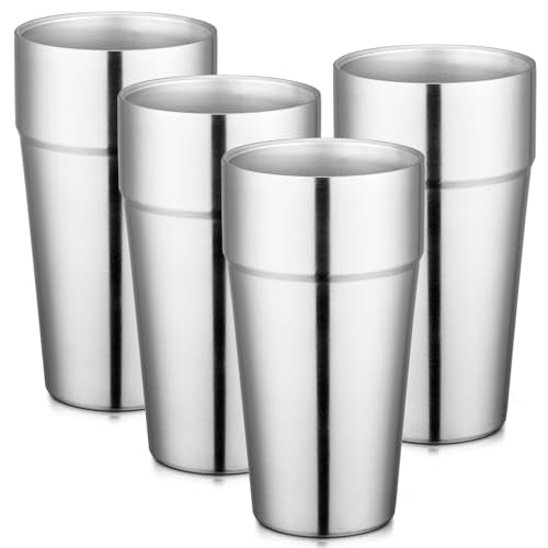 Beasea Stainless Steel Cups 19 oz, 4 Pack Large 18.6oz 550ml Stackable Stainless Steel Tumbler Double Wall Insulated Individual Metal Pint Glasses Tin Drinking Cups for Home Party Camping - color: General, style: 18.6oz 4pcs