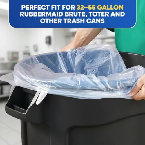 (100 Pack) Plexon 55-60 Gallon Clear Trash Bags - 32-55 gal, 38" x 58", 3 Mil Heavy Duty - Contractor Garbage Bags Rollout Round Square Trash Cans