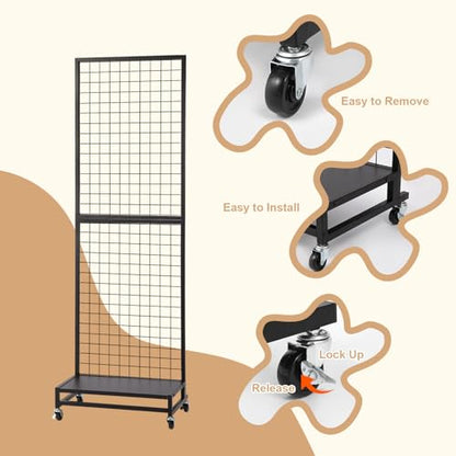 NectaCol Grid Wall Panels, 2'x 6' Gridwall Panel Display Stand with Baseplate, Black Wire Grid Wall Display Rack, Grid Panels for Display, Retail Display Stand - 1 Pack - size: 1 Pack