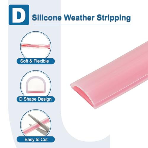 PATIKIL Silicone Weather Stripping Door Seal, 19.7 ft D Shape Weather Stripping Self Adhesive Door Seal Strip for Door Frame, Window Sealing, Large Gap, 1/2" Wx5/128 Tx1/5 H, Clear/Red - size: 19.7 ft Long, 1/2"Wx5/128"Tx1/5"H