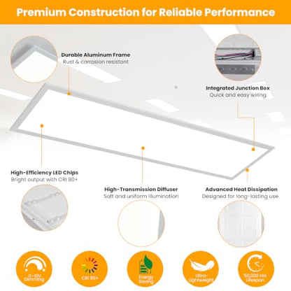 4 Pack 1x4 LED Flat Panel Light, 5CCT Selectable,0-10V Dimmable, 5200LM/40W - color: 4 Pack, size: 1-foot X 4-foot