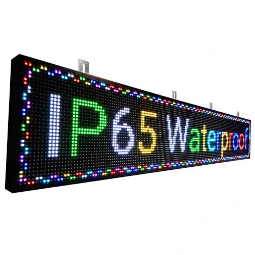 77" Programmable LED Sign, Outdoor Scrolling Message Board for Business - size: P10 77*14 INCH