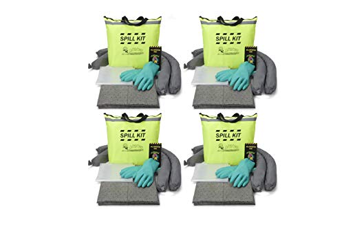 AABACO Universal Spill Kit for Oil & Chemical Spills, Portable High-Visibility Yellow Tote, Absorbent Pads & Socks for Trucks, Garages, Workshops & Emergency Spill Response