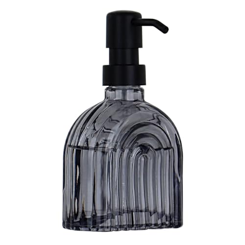 Glass Kitchen Soap Dispenser Bathroom, 9 Oz, Refillable Liquid Modern Soap Dispenser for Hand Soap, Lotion Dispensers Bottle - Home, Commercial Countertop Decor. (Grey) - color: Gray
