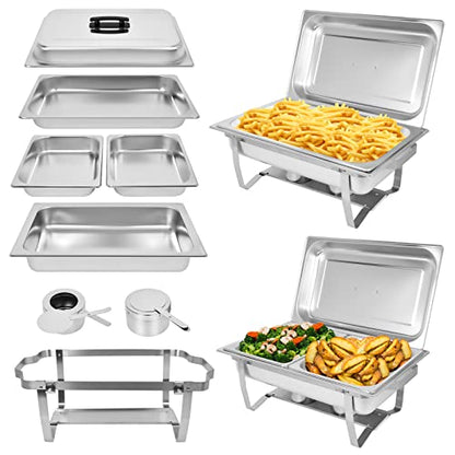Food Warmers For Parties [2 Pack] 8QT Stainless Steel Chafing Dish Buffet Set,Party Wedding Event Warming Trays For Food With 1*Full Tray+2*Half Trays - size: Model 2
