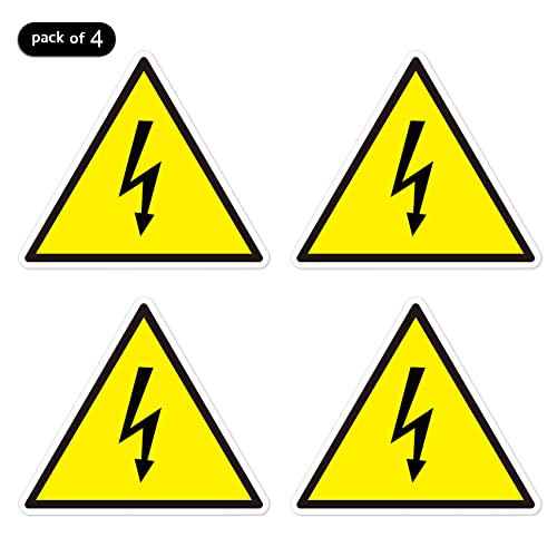 dealzEpic - Yellow Triangle Electrical Shock Hazard Risk Warning Sign - Self Adhesive Peel and Stick Vinyl Sticker - 10 cm (3.94 inches) | Pack of 4 Pcs - size: 10 CM