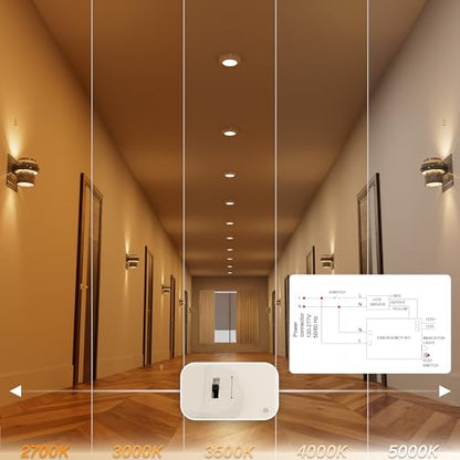 6 Inch LED Emergency Disk Light Kit with Battery Backup, Ceiling Mount Emergency Lights, Dimmable, 120-277V, 15W, 1000lm, CRI90, 5CCT Selectable, ETL & Wet Rated, White, 1 Pack - color: 1 Pack 5CCT White With Battery Backup, size: 6inch