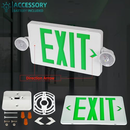 Green LED Exit Sign Emergency Light Combo UL, 4 Pack - color: White Housing+Green Letter+Light, size: 4 Pack