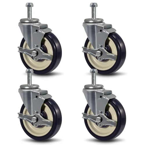 SY America 5" Shopping Cart Replacement Wheels,Stem Casters Swivel Casters Set of 4 Heavy Duty Castors,Load Capacity 1400 lbs (Navy&Beige) - color: Navy&Beige, size: 4 Brake