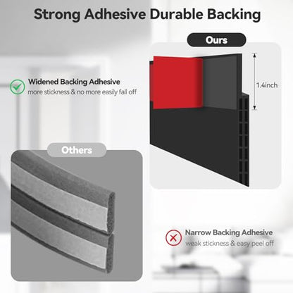 Ohuhu Wide 3.4" Door Draft Stopper, 1.4" Adhesive Weather Stripping Seal - color: Black, size: 39"L x 3.4"W