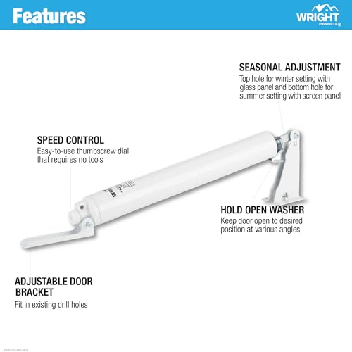 Wright Products Adjustable Pneumatic Screen and Storm Door Closer, White
