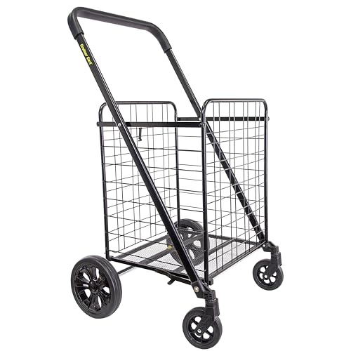 dbest Products Cruiser Cart Deluxe 2 Shopping Grocery Rolling Folding Laundry Basket on Wheels Foldable Utility Trolley Compact Lightweight Collapsible, Black - color: Black, style: Deluxe 2