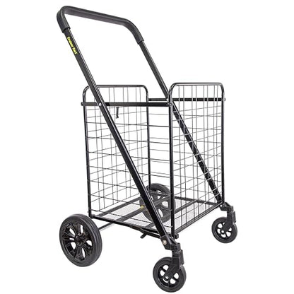 dbest Products Cruiser Cart Deluxe 2 Shopping Grocery Rolling Folding Laundry Basket on Wheels Foldable Utility Trolley Compact Lightweight Collapsible, Black - color: Black, style: Deluxe 2
