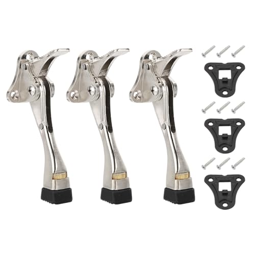 uxcell 3 Set Kickdown Door Stopper, 4.7" Aluminum Alloy Kick Down Door Stoppers for Bottom of Doors One Touch Adjustable Doors Holder with Non-Slip Rubber Tip and Screws for Home, Nickel - color: Nickel