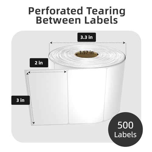 500 3x2 Thermal Labels Roll, HUOJI White Shipping Barcode Labels - color: White, size: 3x2