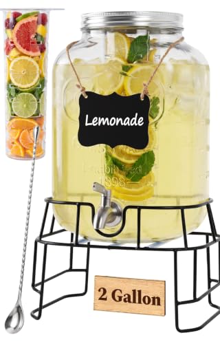 KIKCOIN 2 Gallon Glass Drink Dispenser for Parties with Spigot and Stand - size: 2 Gallon -1 Pack