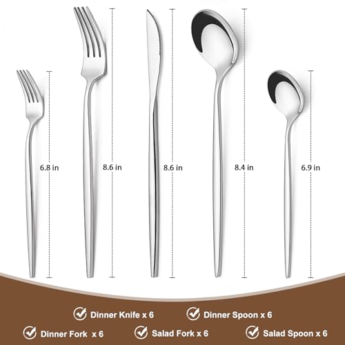 Silverware Set 30 Piece, Wildone Stainless Steel Flatware Set Service for 6, Cutlery Utensil Sets for Home Restaurant, Include Knife Fork Spoon Set, Dishwasher Safe - color: Silver