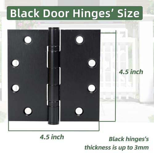 4.5 X 4.5 inch Black Heavy Duty Commercial Door Hinge Thickened, Silent Plain Steel Ball Bearing Door Hinges, 4.5 inch Door Hinge Thickness 3 mm Stainless Steel Square Corners（48 Screws 6pcs - color: Black