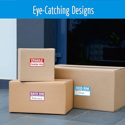 300PCS Home Moving Labels, 5 Color Coding Labels Packing Box Stickers with 50 Fragile Stickers & 50 Blank Ones (Each Measures 2” x 3.6”) - color: Style-b, size: 2” x 3.6” 300pcs