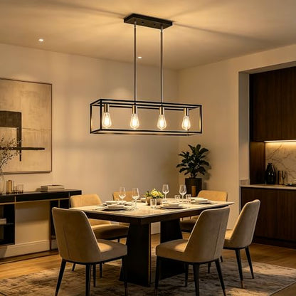Black&Brushed Nickel Kitchen Light Fixtures Farmhouse Rectangle Chandeliers Dining Room Light for Dining Rooms, Light Fixture Matte 4-Light Industrial Pendant Lighting - color: Black & Brushed Nickel, size: 4 Lights