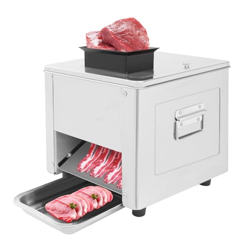 Meat Cutter Machine, 3.5/5/7/10/15mm Commercial Stainless Steel Electric Meat Slicer with Tray Handles 330 lbs/h 310RPM Shredded Cutting Machine for Fresh/Defrosted Meat Lamb Beef (5mm/0.19in, 850W) - size: 5mm/0.19in