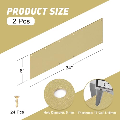 Docik 2 Pack Door Kick Plate, 8 x 34 Inch, 5052 Aluminum, 17 Ga Thickness, Gold, Decorative Metal Door Plates for Bottom of Interior and Exterior Doors - color: Gold, size: 8 x 34 Inch