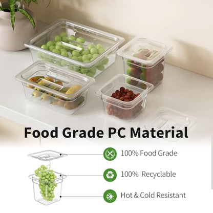 1/6 6'' 12 Pack Plastic Food Pans With Lids - color: 1/6 6"12 Pack