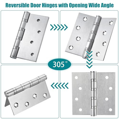 24 Pack Silver 4'' Ball Bearing Door Hinges, 4 x 4 Inch Exterior Door Hinge - color: Silver