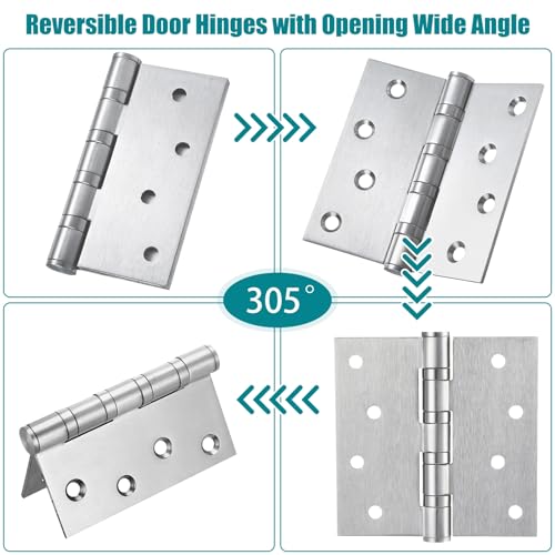12 Pack Silver 4'' Ball Bearing Door Hinges, 4 x 4 Inch Exterior Door Hinge - color: Silver