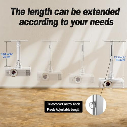 Projector Stand, Single Hole Hanging Height Adjustable Projector Ceiling/Wall Mount, Projector Shelf for Ceiling Wall Accessories - Aluminum Alloy Material, Load 22 lbs - Silver
